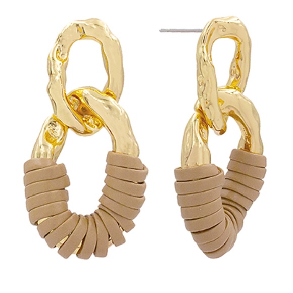 Wrapped w/Leather Geo Oval Earrings - Picture 2 of 3